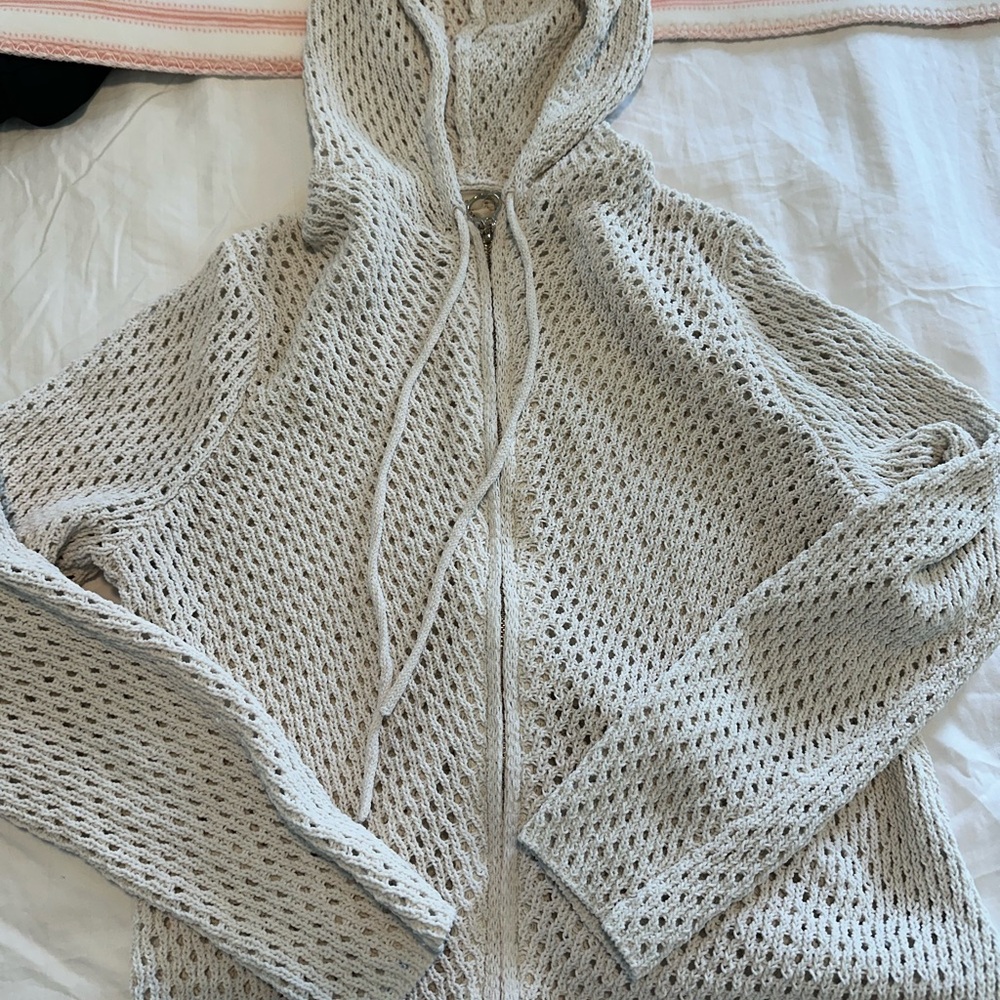 Nicole Miller Cream Hooded Cardigan